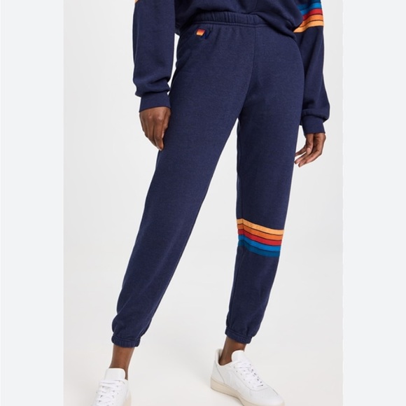 Aviator Nation Pants - Aviator Nation Rainbow Stitch sweatpants navy